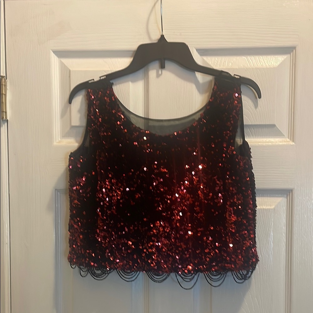 Black and Red Sequin Crop Tank Top